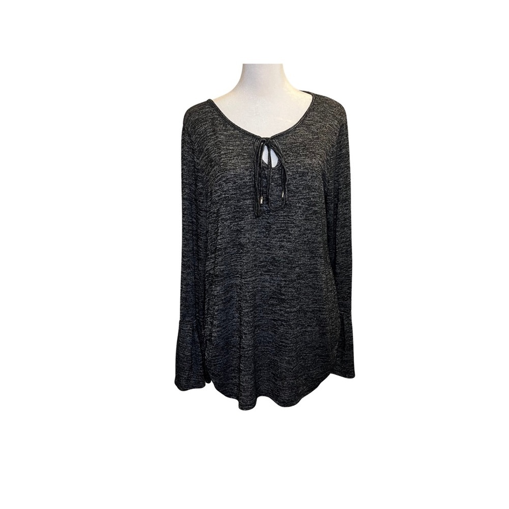 Olivia Blu Black and Grey Eyelet Maternity Women Stretch Blouse Size Large